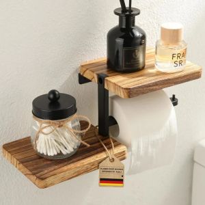 Porte Papier Toilette Mural &Eacute;tag&egrave;re Double - M&eacute;tal - Style Rustique - Installation &Agrave; Visser - Neuf