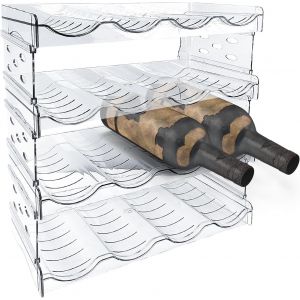 Ulteronixshop-4 Niveaux Range Bouteille Frigo, R&eacute;frig&eacute;rateur, Contient 16 Bouteilles, Plastique, Empilable Rangement Bouteille Frigo, Amovible, Convient Aux Bouteilles, Boissons, Verres (Transparent) - Neuf