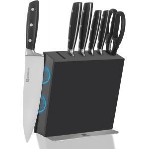 Mevronisshop-Jeu De Couteaux De Cuisine Magn&eacute;tique - Set 7 Pi&egrave;ces Ultra-Aff&ucirc;t&eacute; Bloc Compact Pour Cuisines Professionnelles Et Maison - Noir - Neuf