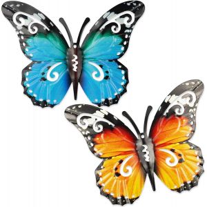 Mevronisshop-2 Pi&egrave;ces Grandes D&eacute;corations De Jardin Papillon En M&eacute;tal Ext&eacute;rieur Papillon En M&eacute;tal D'art Mural Ext&eacute;rieur Pour Murs Ext&eacute;rieurs Cl&ocirc;tures, 27 X 22 Cm (Bleu Et Jaune) - Neuf