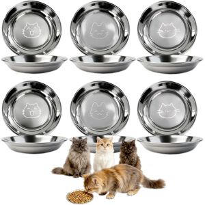 Kalanka-6 Pi&egrave;ces Gamelle Pour Chiens Et Chats En Acier Inoxydable, Gamelle Pour Chat Avec De Larges Moustaches, Passe Au Lave-Vaisselle, Pour Petit Chat Et Chien (14cm) - Neuf