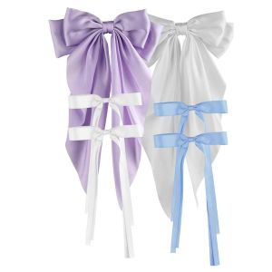 6 Pcs Cheveux Arcs Pour Les Femmes, 4 Petit + 2 Grande Taille Ruban De Cheveux Avec Longue Queue Bowknot Pinces À Cheveux B - Neuf