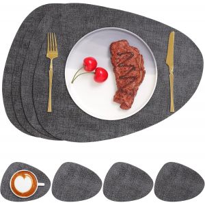 Eryi-Sets De Table Et Dessous De Verre, Double Face Sets De Table Rond Lavable Plastique Antidérapant Set De Table En Simili Cuir Résistant À La Chaleur (Lot De 4, Gris) - Neuf