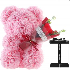 (Rose) Ours Sur Rose Cadeau De Saint-Valentin Pour Elle Ours Fleur De Rose Cadeau De Fête Des Mères, Ours En Peluche D'anniversaire Pour Petite Amie, Décoration Mignonne De Saint-Valentin Romantique - Neuf