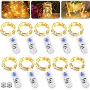 KAL-Guirlande Lumineuse Led À Piles Avec Minuteur, 10 Pièces, 2 M, 20 Led, Alimentées Par Piles En Cuivre, Guirlande Lumineuse De Noël Pour Chambre, Intérieur, Noël, Extérieur, Fête, Mariage, Bricola - Neuf