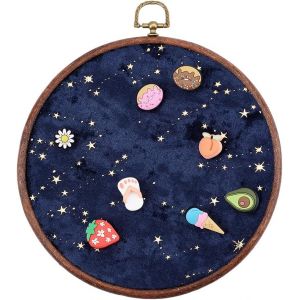 Kal-Présentoir Mural Rond En Polyester Pour Badges Broches Fanions Boucles D'oreilles En Velours Colliers En Émail Présentoir De Collection Étui De Rangement Pour Bijoux Bleu Marine - Neuf