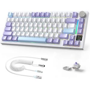 AK820PRO Clavier m&eacute;canique 75% TKL,2,4G sans Fil/BT5.1/USB-C Filaire,81 Touches avec &eacute;cran Couleur TFT et Bouton CNC,r&eacute;tro&eacute;clairage RVB,Rempla&ccedil;ables &agrave; Chaud,Batterie 4000 mAh-Gris (Gift Switch) - Neuf