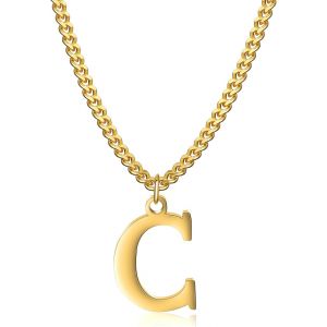Kal-Collier Initial Plaqué Or 14 Carats - Collier Pendentif Lettre Chaîne Cubaine En Or Pour Hommes Et Femmes Collier Pendentif Lettre En Or Exquis - Neuf