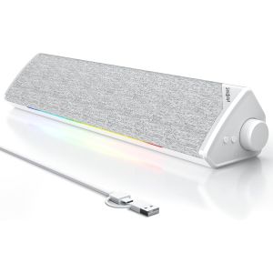 R60 Enceinte Pc Usb Bluetooth 5.3 Haut Parleur 12W Barre De Son Pour Ordinateur, Portable, Moniteur, Jeu, Aliment&eacute;s Par Usb, Avec Jack 3.5Mm Aux, Blanc - Neuf