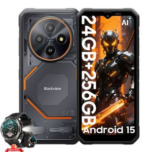Blackview Fort 2 Smartphone Incassable 6.56" 24Go+256Go 5000mAh 16MP AI Cam&eacute;ra T&eacute;l&eacute;phone Android 15 NFC Noir avec W50Pro Montre Noir - Neuf