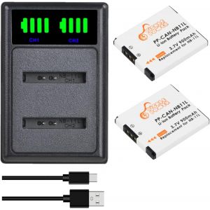 NB-11L Batterie et Chargeur USB LED avec Port Type-C 2 Batteries Rechargeable pour Canon NB-11LH PowerShot A2400 A2500 A2600 A3400 A3500 A4000 is ELPH 320 340 350 HS IXUS 265 - Neuf