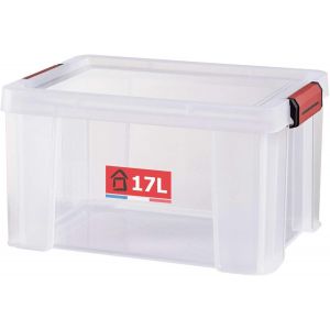 KALANKA-SUNDIS Clip`N Store, boîte de rangement 17L en plastique transparent, renforcée avec couvercle clipsable, aptes au contact alimentaire, parois droites, superposable et combinable - Neuf