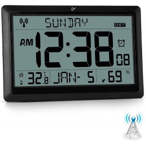 ChenQuanSarl-Radio-Réveil Mural, Horloge Murale Numérique Lcd 10,6"" À Piles, Horloge De Table Radio-Réveil Numérique Avec Température, Humidité, Réveil, Pour La Maison, La Cuisine, Le Bureau, L'École - Neuf