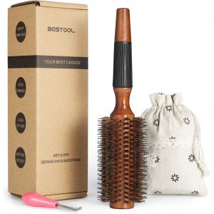 Brosse Ronde Pour Le Séchage, Brosse À Cheveux Ronde En Poils De Sanglier, Grande Brosse De Style Ronde Pour Femmes Et Hommes, Lissage, Curling, Ajout De Brillance (2.8 Inch) - Neuf