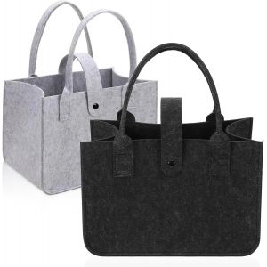 Sjzg-2 Pcs Sac Shopping En Feutre, Sac Fourre-Tout En Feutre, Panier &Agrave; Provisions Pliable Pour Courses, Voyages, Travail, Pique-Nique (30 X 20 X 18 Cm) - Neuf