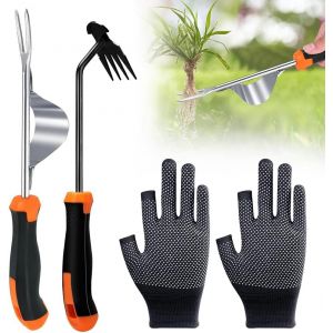 KALANKA-Desherbeur Manuel, 2 Pi&egrave;ces Arrache Mauvaise Herbe en Acier Inoxydable, 34cm Outil De D&eacute;sherbage Manuel avec Poign&eacute;e en Caoutchouc, pour Creuser D&eacute;sherber Ameublir - Neuf