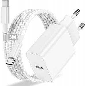 KALANKA-Chargeur Rapide pour iPhone 17/16/16 Pro/16 Pro Max/16 Plus/15/15 Pro/15 Pro Max/15 Plus/iPad/Air, 25W Chargeur USB C Rapide Prise Adaptateur Secteur USB C et Nylon Tress&eacute; C&acirc;ble USBC vers USB - Neuf