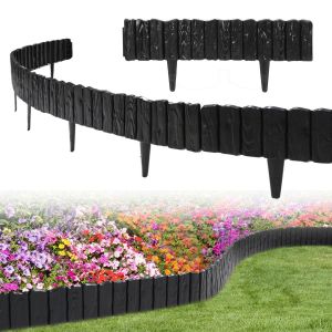 20 Pi&egrave;ces Bordure De Jardin Barri&egrave;re Cl&ocirc;ture 11.5m Noir, Bordure De Pelouse Aspect Bois Bordure De Tonte Plastique Pour Jardin - Neuf