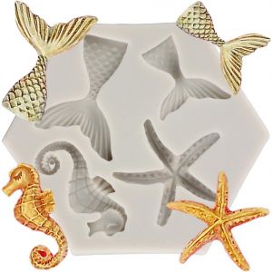 Kal-Moule À Fondant En Forme De Sirène, Hippocampe, Étoile De Mer, Queue De Sirène, Moule En Silicone Pour Décoration De Gâteaux, Décoration De Cupcakes, Bonbons, Chocolat,Pâte À Gomme, Argile - Neuf