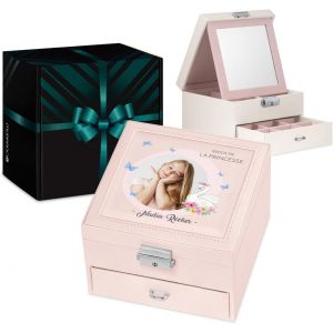 Boîte À Bijoux En Cuir Rose, Coffret Avec Miroir Intérieur À Personnal R - Cadeau Personnalisé Pour Jeunes Filles - Bijoux - Neuf