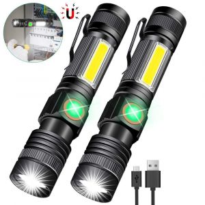 Lot de 2 mini lampes de poche magnétiques rechargeables par USB, lampe de travail avec zoom - Neuf