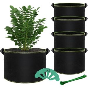 ERYI-Lot De 5 Sac De Plantation 60L, Sacs À Plantes Non Tissé Avec Poignées, Sac Geotextile Respirant, Avec 5 Étiquettes Pour Pommes De Carotte, Oignons, Legumes Et Tomates - Neuf
