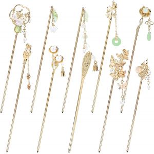 Kal-10 Pièces Perle Or Métal Bâtonnets De Cheveux Épingles Chinois Hanfu Asiatique Fleur Papillon Cheveux Baguettes Hair Bun Épingles À Cheveux Pour Femmes Filles - Neuf