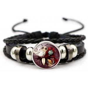 Kal-Jack And Sally Bracelet En Cuir Tress&eacute; &Agrave; La Main R&eacute;glable Avec Perles L'&eacute;trange No&euml;l De Monsieur Jack Et Sally - Bracelets Assortis - Bijoux Assortis - Cadeau Pour Femme Et Homme, Pas De Gemme - Neuf