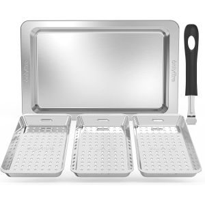 Panier Grille pour Barbecue Set, Panier &agrave; Barbecue, Panier &agrave; L&eacute;gumes, Comprend 3 Panier &agrave; Griller Trous en Acier Inoxydable, Panier Cuisson pour la Cuisson des Poissons, L&eacute;gumes ou Crevettes - Neuf