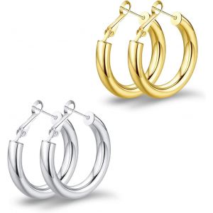 Tianyi-Boucles D'oreilles Créoles En Or Épais Cerceaux Légers En Tube Creux Gros Or Pour Femmes Hypoallergénique Grande Boucle D'oreille 25mm 30mm 40mm 50mm - Neuf