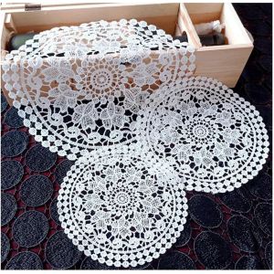 Sjzg-Lot De 2 Sets De Table Ronds Brod&eacute;s - Blanc - Dessous De Verre Creux En Dentelle Vintage Faits &Agrave; La Main - Napperons En Dentelle Pour Banquet, Salle &Agrave; Manger, Cuisine - D&eacute;coration 3# 30 Cm - Neuf