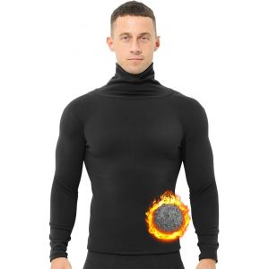 Jexnovashop-Haut Thermique Col Roul&eacute; Pour Homme &Agrave; Manches Longues Tee Shirt Doublure En Peluche Sous-V&ecirc;tements Thermiques Hiver Baselayer Chaud Hauts Thermiques Homme Confortable Et Respirant - Neuf