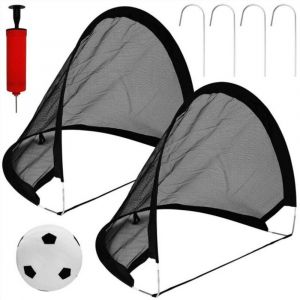 Lot de 2 Cages de Foot Pop-Up avec Sac de Transport &ndash; Mini Ballon & Pompe &agrave; Main Inclus, 4 Piquets - 60x40x40cm - Neuf