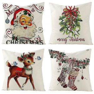 Ensemble De 4pcs Taies D'oreiller De Noël 45 * 45cm,Ferme Vintage Extérieur Décoratif Noël - Neuf