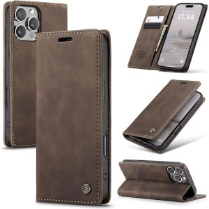 Iphone 16 Promax 5g Case, Premium Leather Flip Case Cover With Card Slot And Stand Function For Iphone 16 Promax 5g - Coffee - Neuf