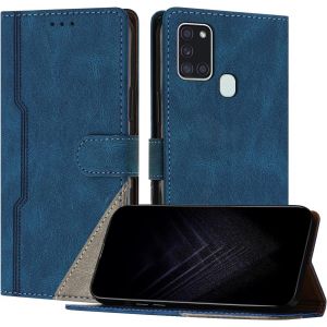 Kal-&Eacute;tui Pour Samsung Galaxy A21s, Housse En Cuir Pu Avec [Protection Antichoc Tpu] [Fonction Support] [Porte-Cartes ] Antichoc Magn&eacute;tique Coque Pour Galaxy A21s - Bleu - Neuf