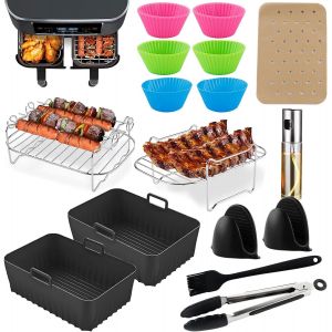 Accessoires pour Air Fryer, Silicone Moule Air Fryer pour Ninja Af300EU, Af400EU, Princess XL, Friteuse &agrave; Air Double 7.6L-9.5L, Grille, moule &agrave; pain, vaporisateur d'huile, pinceau, etc - Neuf