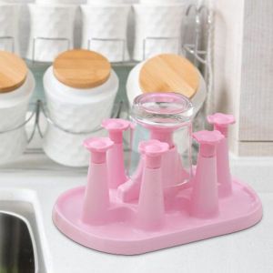 HJLIAN Support de rangement en plastique pour six tasses a eau, egouttoir et sechage (rose) - Neuf
