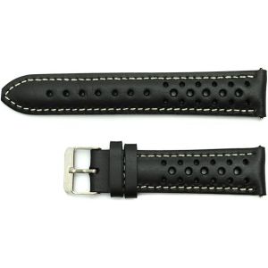 Eryi-Bracelet De Montre Rally Racing En Cuir Noir Coutures Blanches 18 Mm 19 Mm 20 Mm 21 Mm 22 Mm Ajouré Vintage Pour Homme Rembourré - Neuf