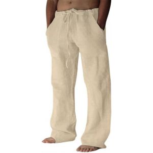 Pantalon En Lin Homme Jogging Coton Décontracté Été Pantalons Sport Yoga Taille Élastique Léger Pants Avec Poches Et Cordon - Neuf