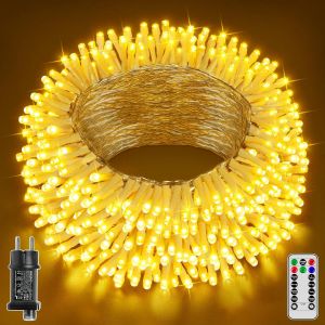 Jgd-Ccinny Guirlande Lumineuse D'ext&eacute;rieur 10 M, 100 Led, Avec T&eacute;l&eacute;commande Et Minuteur, &Eacute;tanche Ip44, 8 Modes, Pour Jardin Int&eacute;rieur, Balcon, Mariage, Chambre &Agrave; Coucher, Camping (Blanc Chaud) - Neuf