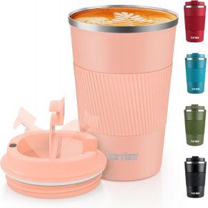 Eryi-Tasse À Café De Voyage Isotherme Avec Couvercle Anti-Fuite, Réutilisable, À Double Paroi, En Acier Inoxydable, Pour Boissons Chaudes Et Froides, 380 Ml, Orange-Rose - Neuf