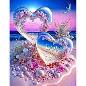 Ayuhr-40x50cm Diamond Painting Plage Avec Coeur 5d Diamond Painting Kit Complet Plage Broderie Diamant Paysage Bord De Mer Diamond Painting Coeur Amour Diamond Painting Paysage Mer Plage Fantastique - Neuf