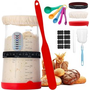 Spwb-Kit De Démarrage De Levain En Verre De 1200 Ml - Kit De Démarrage Pour Pâte À Sucre En Verre Avec Bande Élastique, Thermomètre, Papier, 8 Étiquettes, Spatule En Silicone, Chapeau En Tissu - Neuf