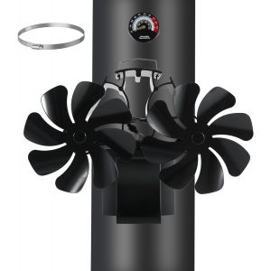 JEXNOVASHOP-Ventilateur de chemin&eacute;e magn&eacute;tique 3 en 1, sans &eacute;lectricit&eacute;, avec thermom&egrave;tre pour bois/bois de chauffage/foyer/tuyau de po&ecirc;le avec anneau de rechange - Neuf