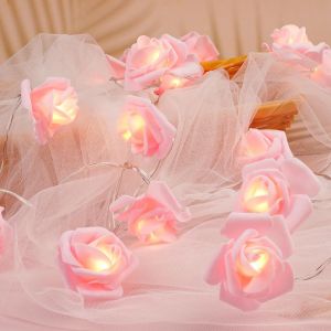 TRAHOO-Guirlande Lumineuse en Roses,20 LED Fleurs en mousse lumineuse en rose 3 M Guirlande Lumineuse Fleur Piles avec Pour No&euml;l mariage d&eacute;coration de la maison - Neuf