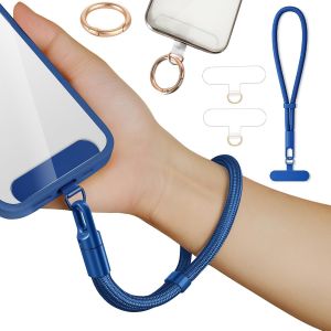 KAL-Cha&icirc;ne De T&eacute;l&eacute;phone Portable Lanyard Bande Bracelet Telephone Portable Cordon Courte Universelle Poignet R&eacute;glable Chaine Lani&egrave;re Avec 3 Patchs Pour Iphone 16 Pro Max Pour Porte-Cl&eacute;s Cl&eacute; Bleu - Neuf