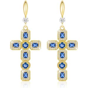 Boucles D'oreilles Suspendues En Forme De Croix,Argent Et Or,Bijoux Tendance,Boucles D'oreilles À Pendentif En Forme De Croix En Moissanite,Pierre De Naissance Et Strass.[X2173] - Neuf