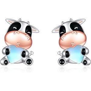 Chenquansarl-Boucles D'oreilles En Pierre De Lune Pour Femme Et Fille En Argent Sterling 925 Koala/Chat/Hibou/Vache/Chauve-Souris/Cochon Boucles D'oreilles Animaux Cadeau Pierre De Lune Bijoux - Neuf