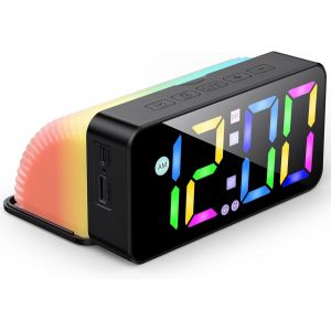 FABUR-Réveil Numérique, Horloge Numérique LED avec Température Snooze Luminosité Réglable Couleurs RGB Reveil Enfant avec 2 Alarmes 12/24h Commande Vocale Reveil Lumineux pour Filles et Garçons - Neuf